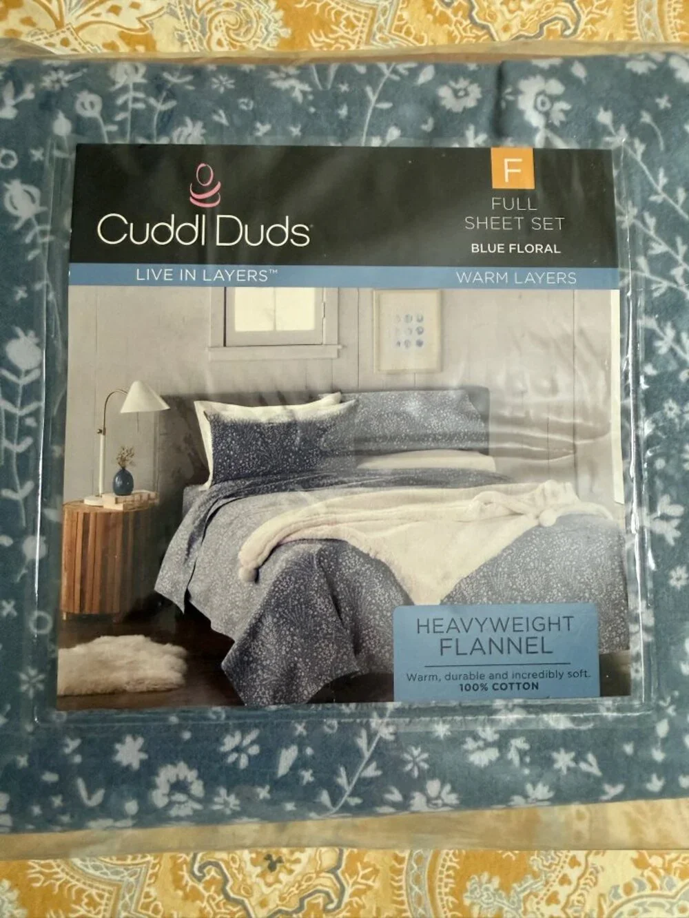 Cuddl Duds Heavyweight Flannel Blue Floral Full Size Sheet Set - NIP